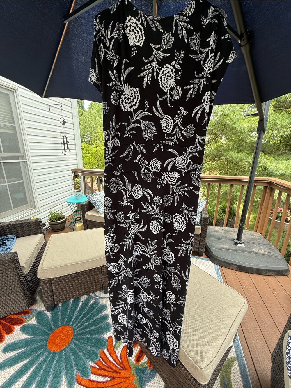 Lands' End Black Floral Wrap Midi Dress - Picture 5 of 5